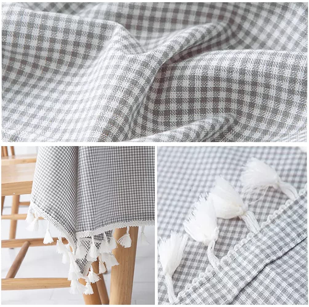 Fennco Styles Woven Gingham Cotton Tablecloth with Tassel 55" W x 71" L - Checkered Rectangle Table Cover for Everyday Use, Home, Dining Table Décor, Banquets, Farmhouse, and Special Events