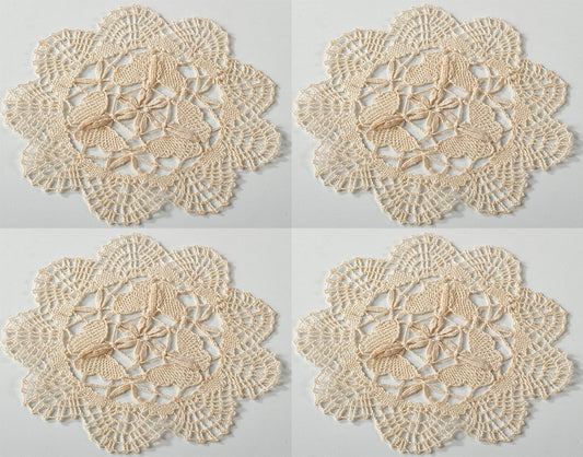 Fennco Styles Handmade All-Over Cluny Lace Cotton Doilies, 6 Inches Round, Beige (4)