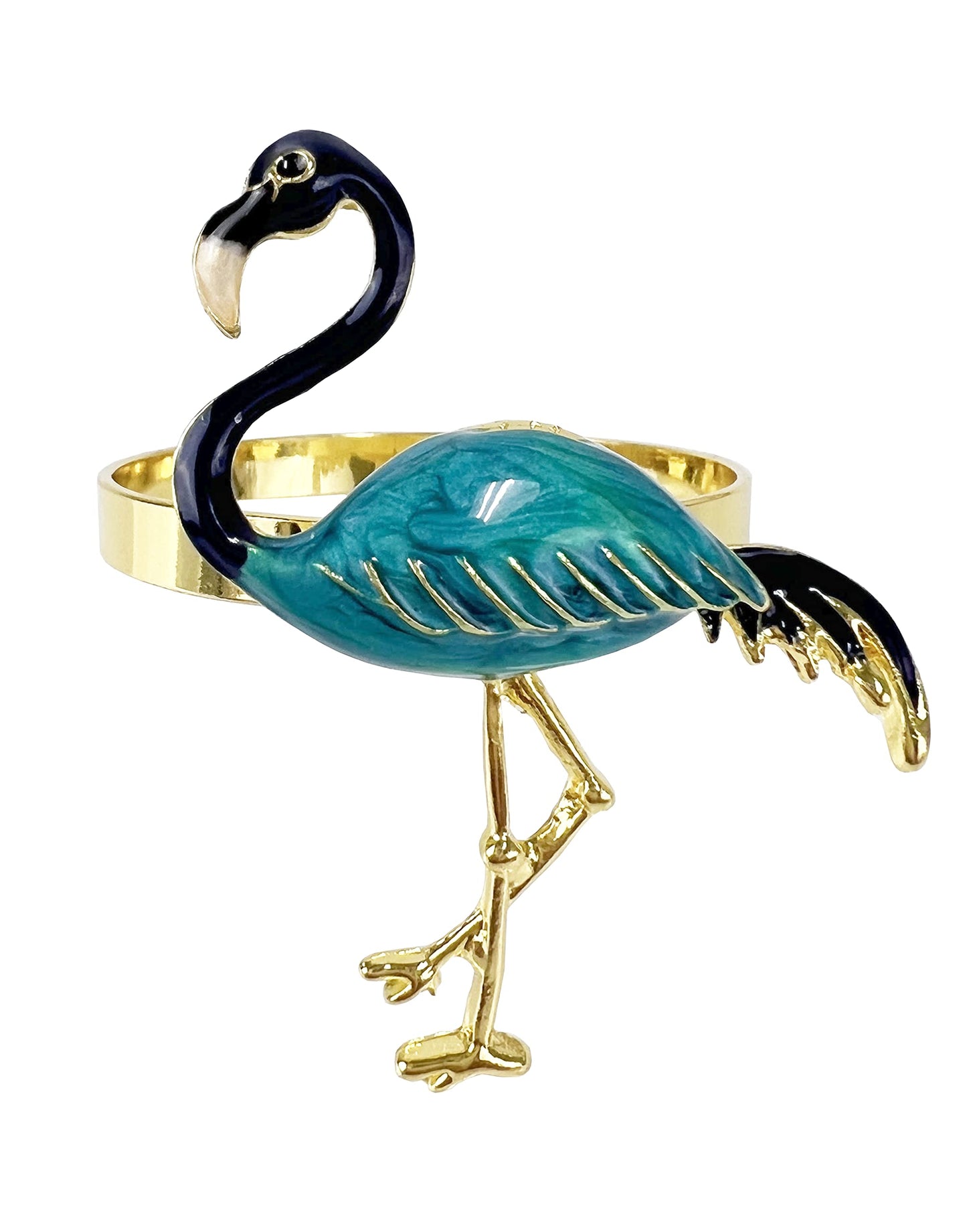 Fennco Styles Enamel Glazed Flamingo Metal Napkin Rings, Set of 4 - Beige Decorative Napkin Holders for Home, Dining Room, Banquets, Family Gatherings, Holidays and Special Occasions
