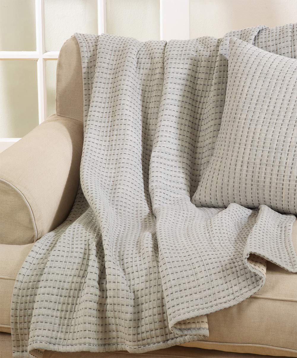 Fennco Styles Grey Cozy Warmth 100% Pure Cotton Line-Stitch Design Throw Blanket 50" x 60"