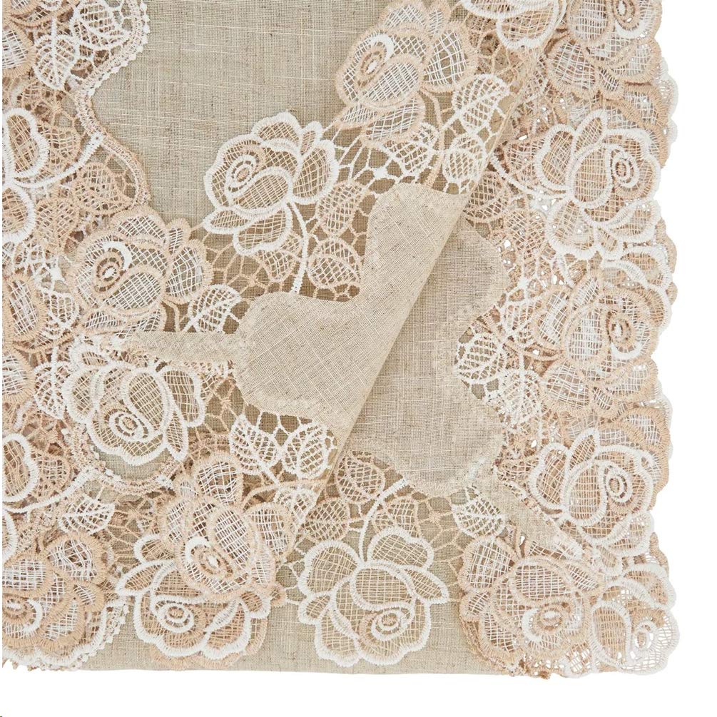 Fennco Styles Elegant Lace Rose Border Tablecloth 54" W x 54" L - Natural Floral Square Table Cover for Home Décor, Banquets, Wedding, Family Gathering and Special Events