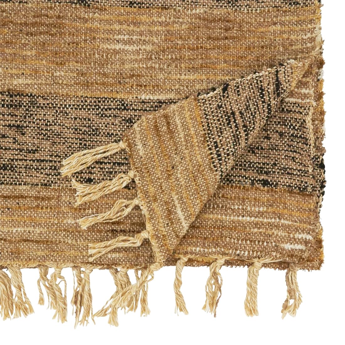 Fennco Styles Woven Striped Fringe Table Runner 16" W x 72" L - Brown Cotton Table Cover for Home Décor, Dining Table, Banquets, Family Gathering and Special Events