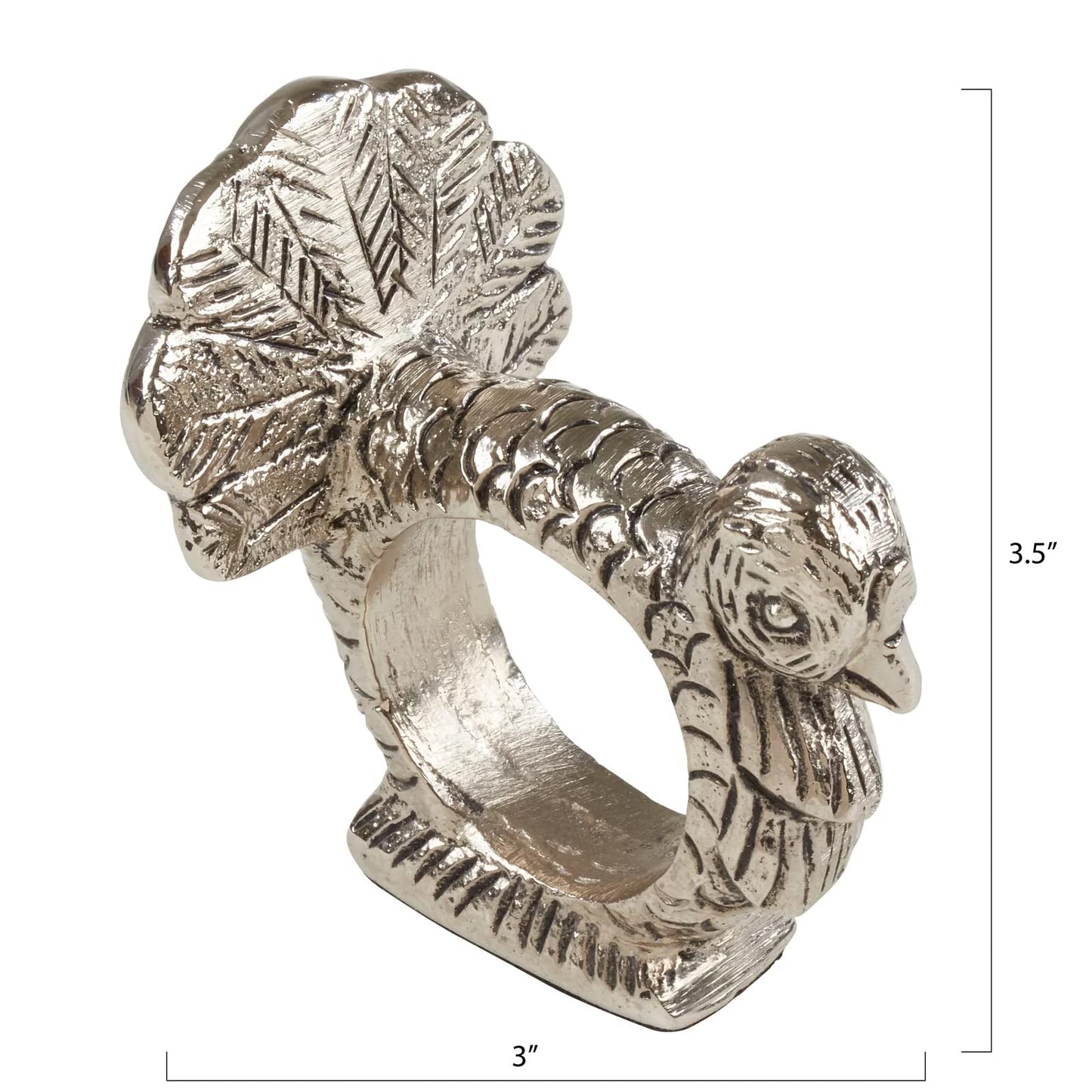 Fennco Styles Turkey Design Aluminum Decorative Napkin Rings, Set of 4 - Silver Animal Metal Napkin Holders for Home, Dining Room, Banquet, Family Gathering, Holiday and Special Occasion