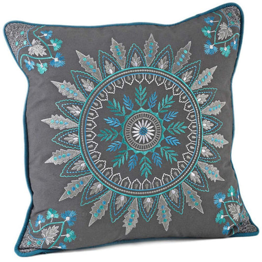 Fennco Styles Nirmala Medallion Embroidered Feather Filled Decorative Throw Pillow 17" W x 17" L
