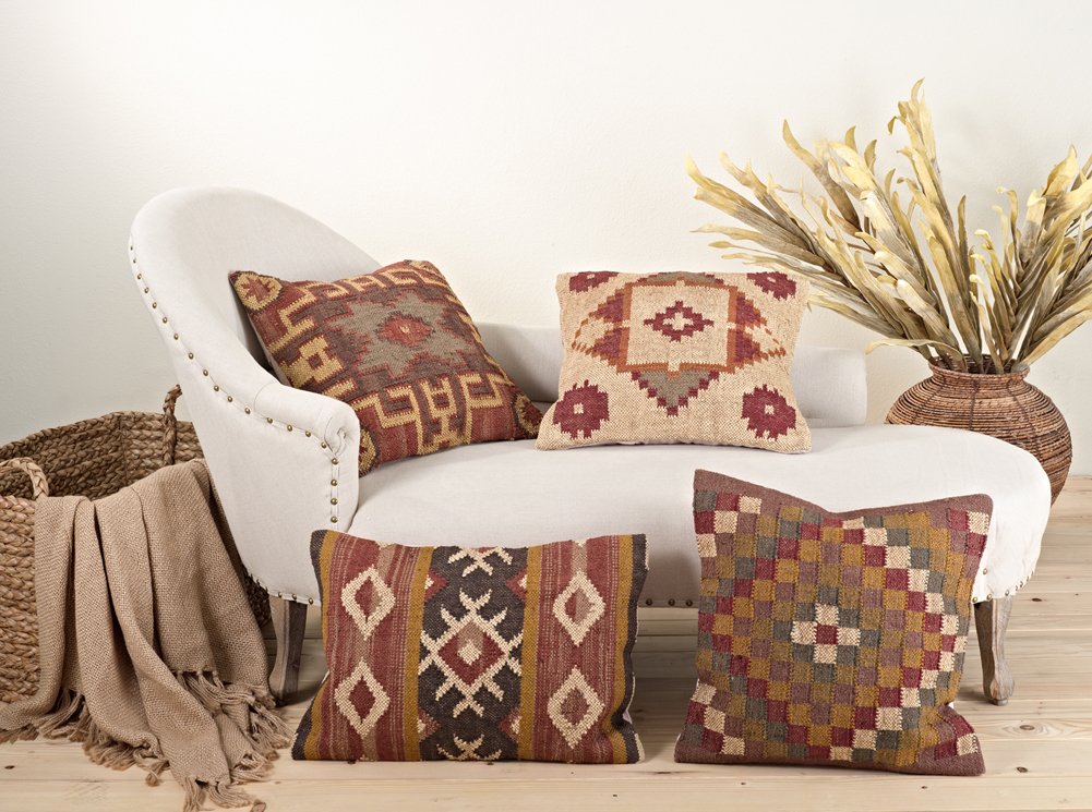 Fennco Styles Kilim Collection Southwestern Embroidered Wool 16 x 23 Inch Down Filled Throw Pillow with Case & Insert – Multicolor Throw Pillow for Couch, Bedroom and Living Room Décor (16 x 23 Inch)