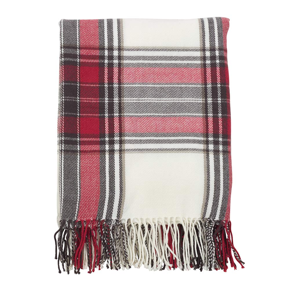 Fennco Styles Classic Plaid Pattern Fringe Throw Blanket 50" W x 60" L - Rustic Cozy Blanket for Home, Couch, Bedroom, Living Room, Office, and Holiday Décor
