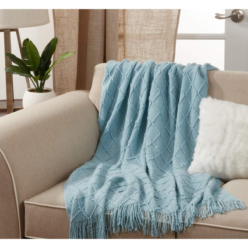 Fennco Styles Diamond Pleats Knit Modern Tassel 50 x 60 Inch Throw - Throw Blanket for Bed, Couch, Sofa, Home Décor, Ideas