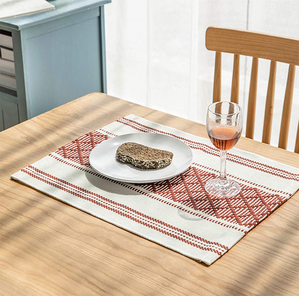 Fennco Styles Diamond Stitch Design Cotton Blend Placemats 14" W x 19" L, Set of 4 - Black Geometric Woven Table Mats for Boho Décor, Home, Dining Table, Banquets, Family Gatherings, Special Occasion