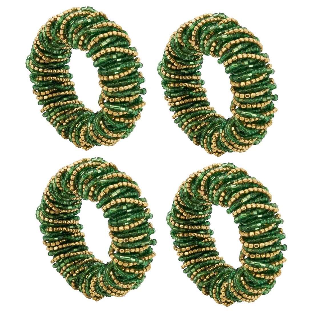 Fennco Styles Hand Beaded Decorative Napkin Rings, Set of 4 - Silver Glass Beads Napkin Holders for Home, Dining Table, Banquet, Christmas, Holiday Décor and Special Occasion
