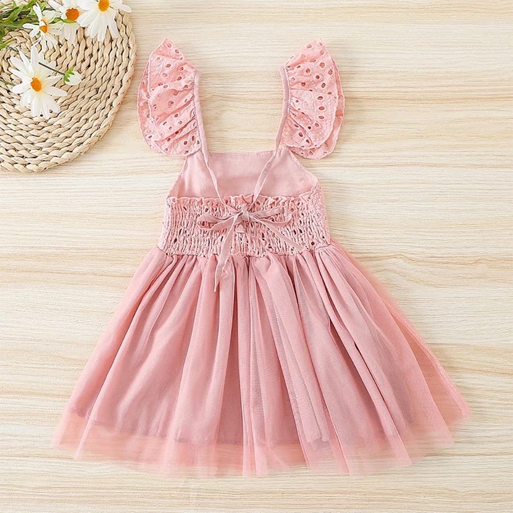 stylesilove Baby Toddler Girls Embroidered Eyelet Tulle Dress Princess Girl Ruffle Crisscross Sun Dress Outfit