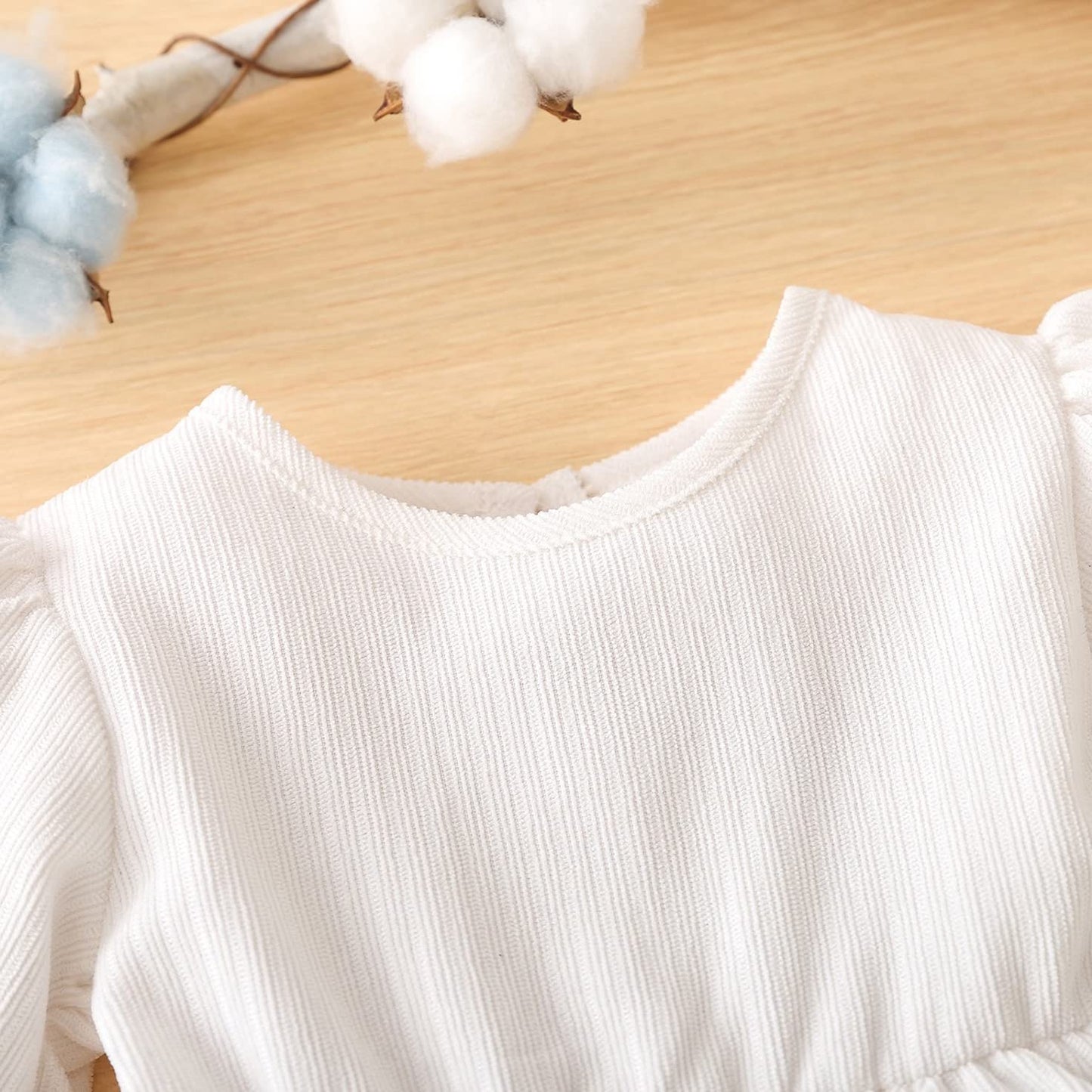 stylesilove Baby Toddler Girls Solid Ruffle Hem Long Puff Sleeve Corduroy Dress Princess Casual Spring Fall Outfit