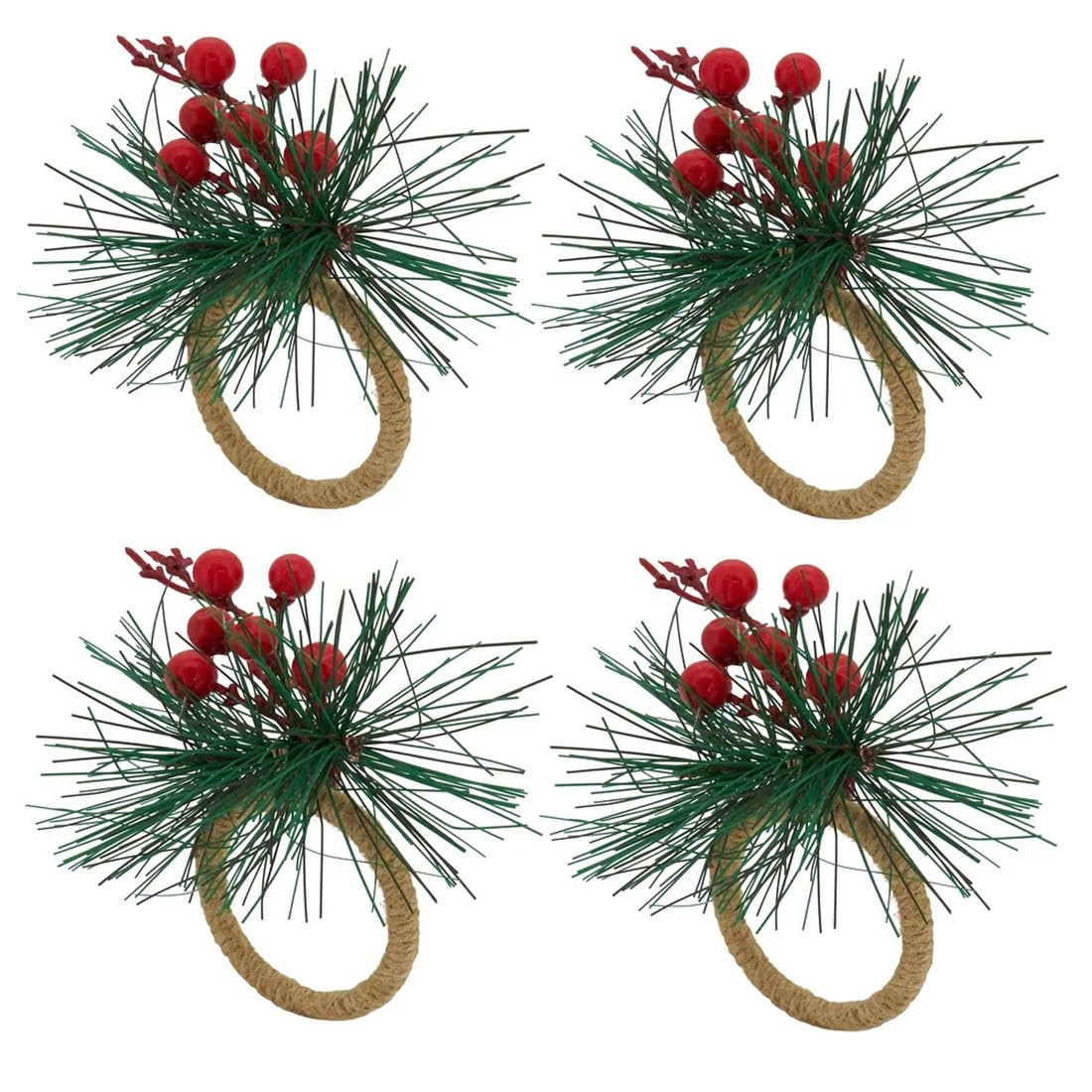 Fennco Styles Handmade Christmas Decorative Napkin Rings, Set of 4 - Green Napkin Holders for Home, Dining Room, Banquet, Family Gathering, Holiday Decor and Special Occasion