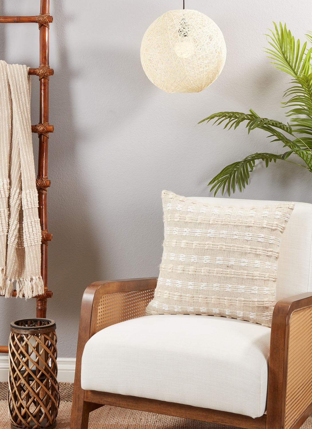 Fennco Styles Natural Stripe Woven Deisgn Decorative Throw Pillow Cover 20" W x 20" L - Modern Textured Cushion Case for Home, Couch, Bedroom, Living Room and Office Décor