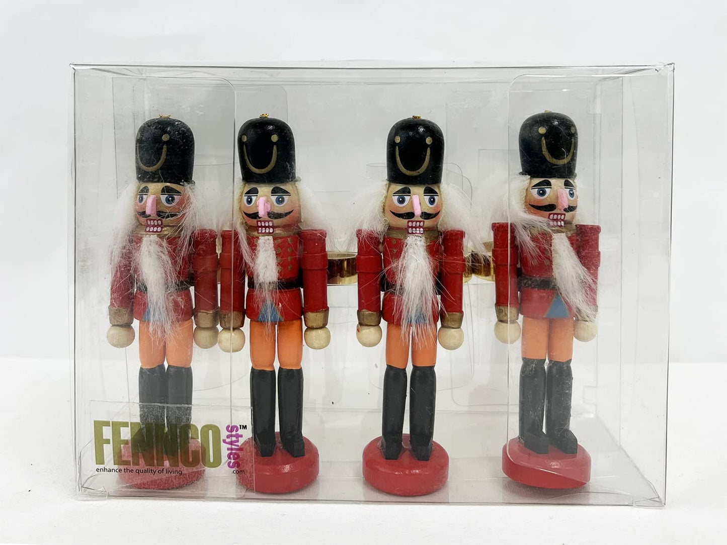 Fennco Styles Handmade Wooden Nutcracker Decorative Napkin Rings, Set of 4 - Festive Soldier Napkin Holders for Dining Table, Christmas, Holidays Décor and Special Occasions