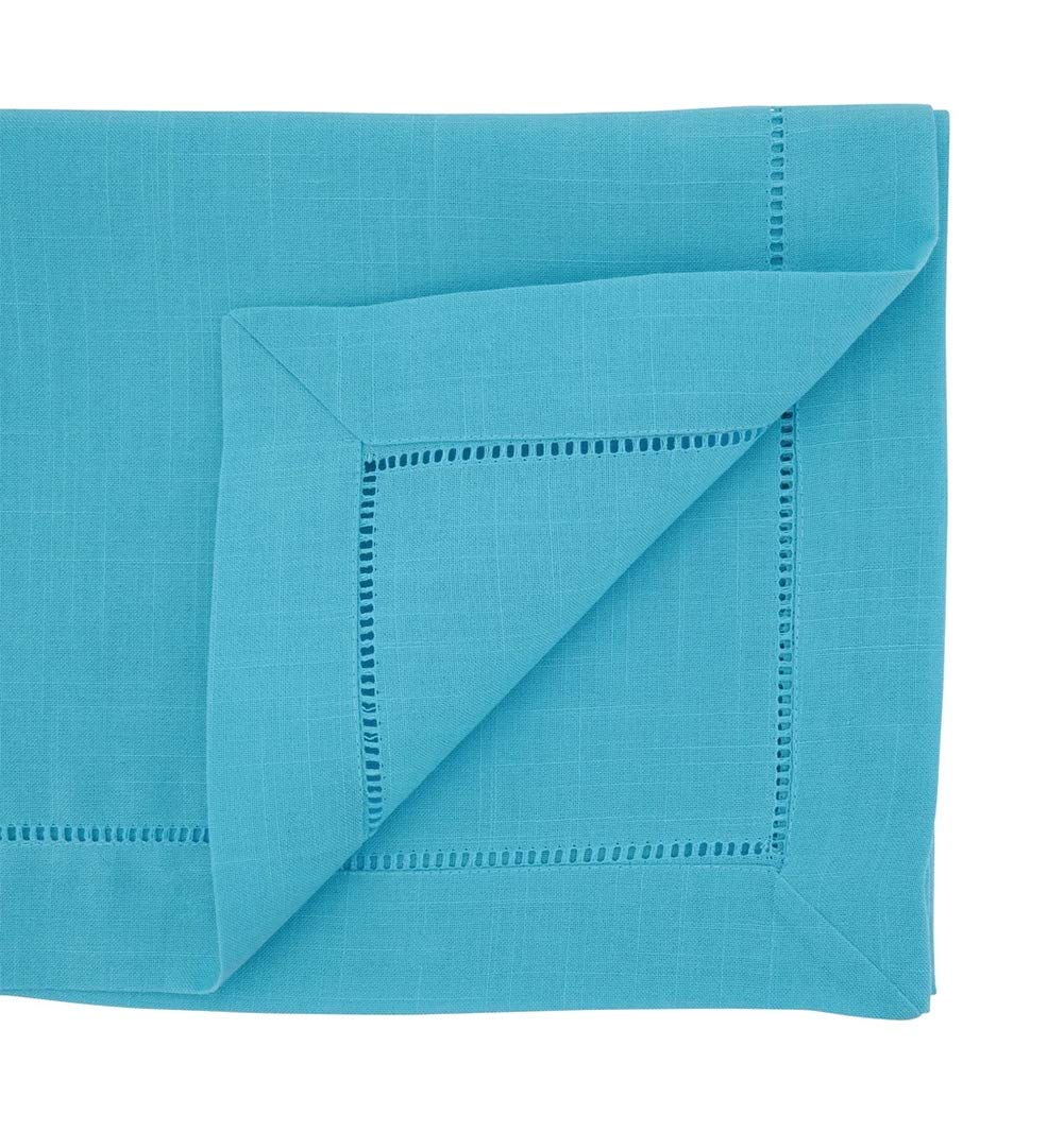 Fennco Styles Classic Hemstitch Design Rectangular Table Runner – 16" W x 90" L Turquoise Table Cover for Home Décor, Dining Table, Banquets, Holidays and Special Occasions