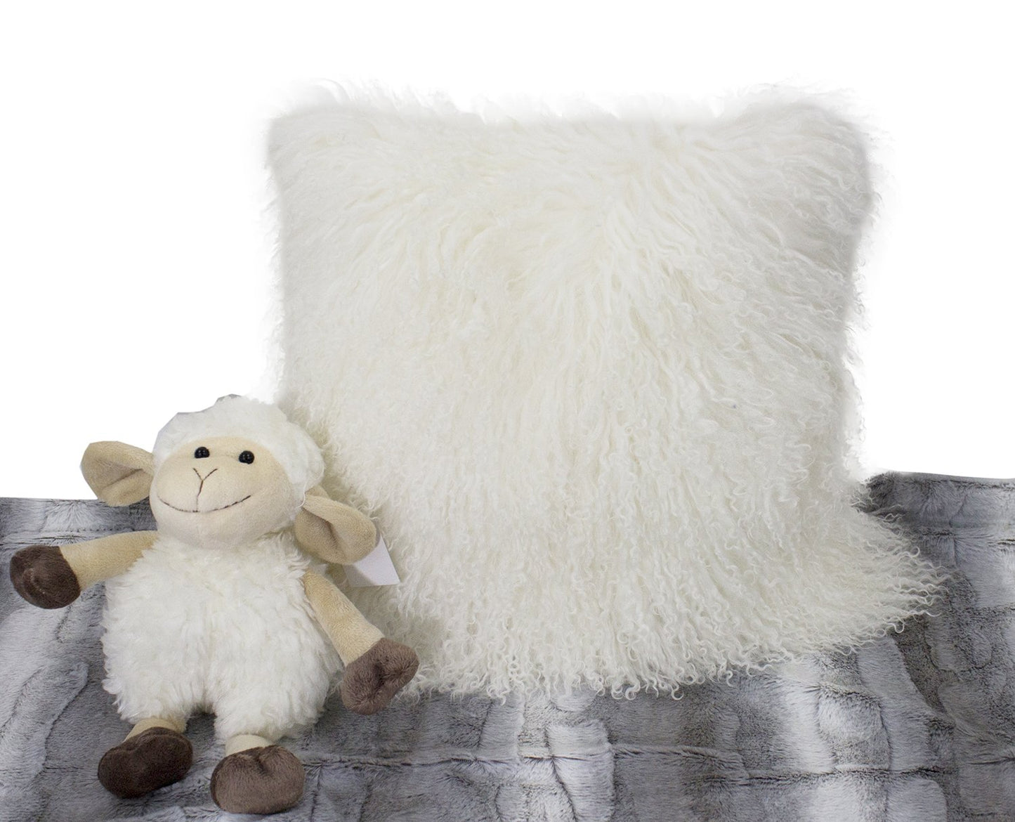 Fennco Styles Luxury Grade A Genuine Mongolian Lamb Fur Down Filled Decorative Throw Pillow