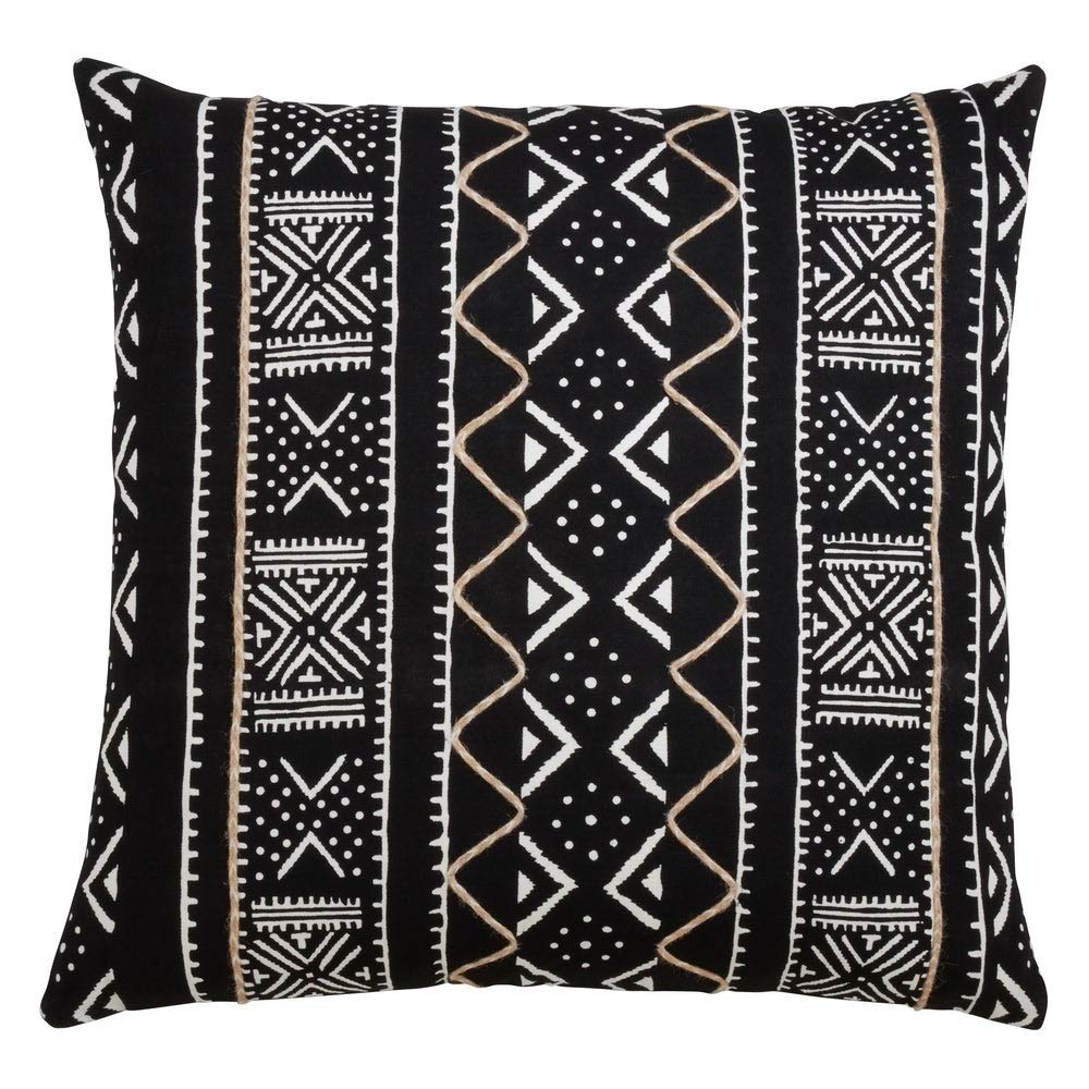 Fennco Styles Tribal Mud Cloth 100% Cotton Decorative Throw Pillow Cover & Insert 20 x 20 Inch - Black Geometric Pillow for Couch, Living Room and Bedroom Décor