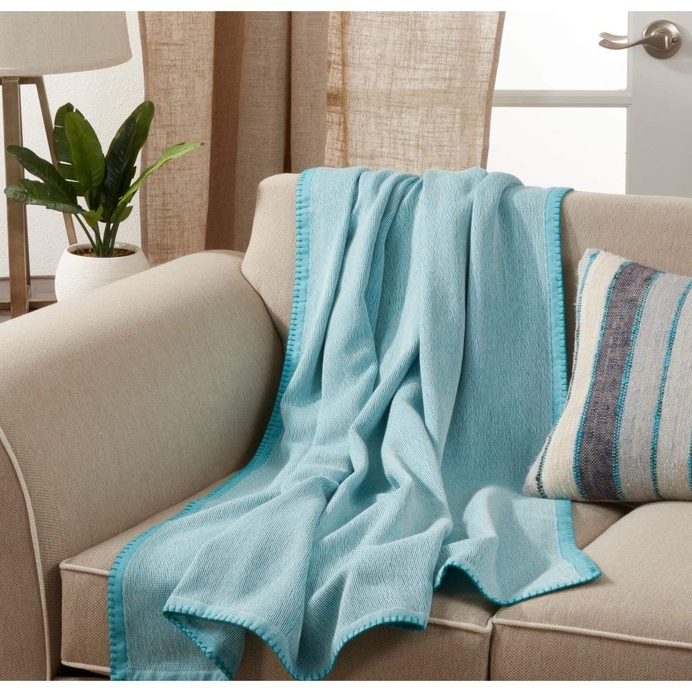 Fennco Styles Luxury Cotton Knit Whipstitch Throw Blanket 50" W X 60" L - Solid Blanket for Bed, Couch, Sofa, Home and Office Décor