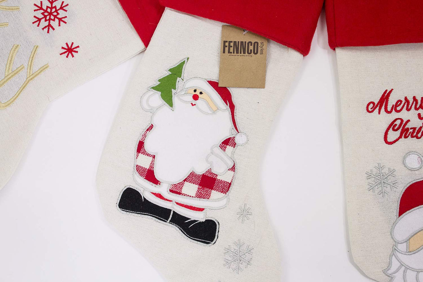 Fennco Styles Holiday Christmas Patterned Linen Hanging Stocking