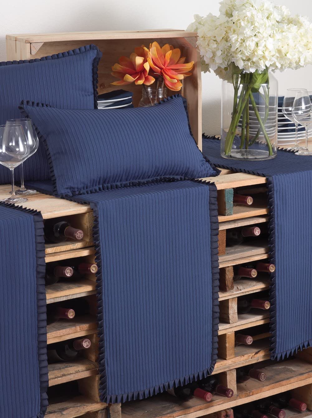 Fennco Styles Aimée Ruffle-Edged Indigo Blue Decorative Throw Pillow 14" W X 23" L, Filler Included