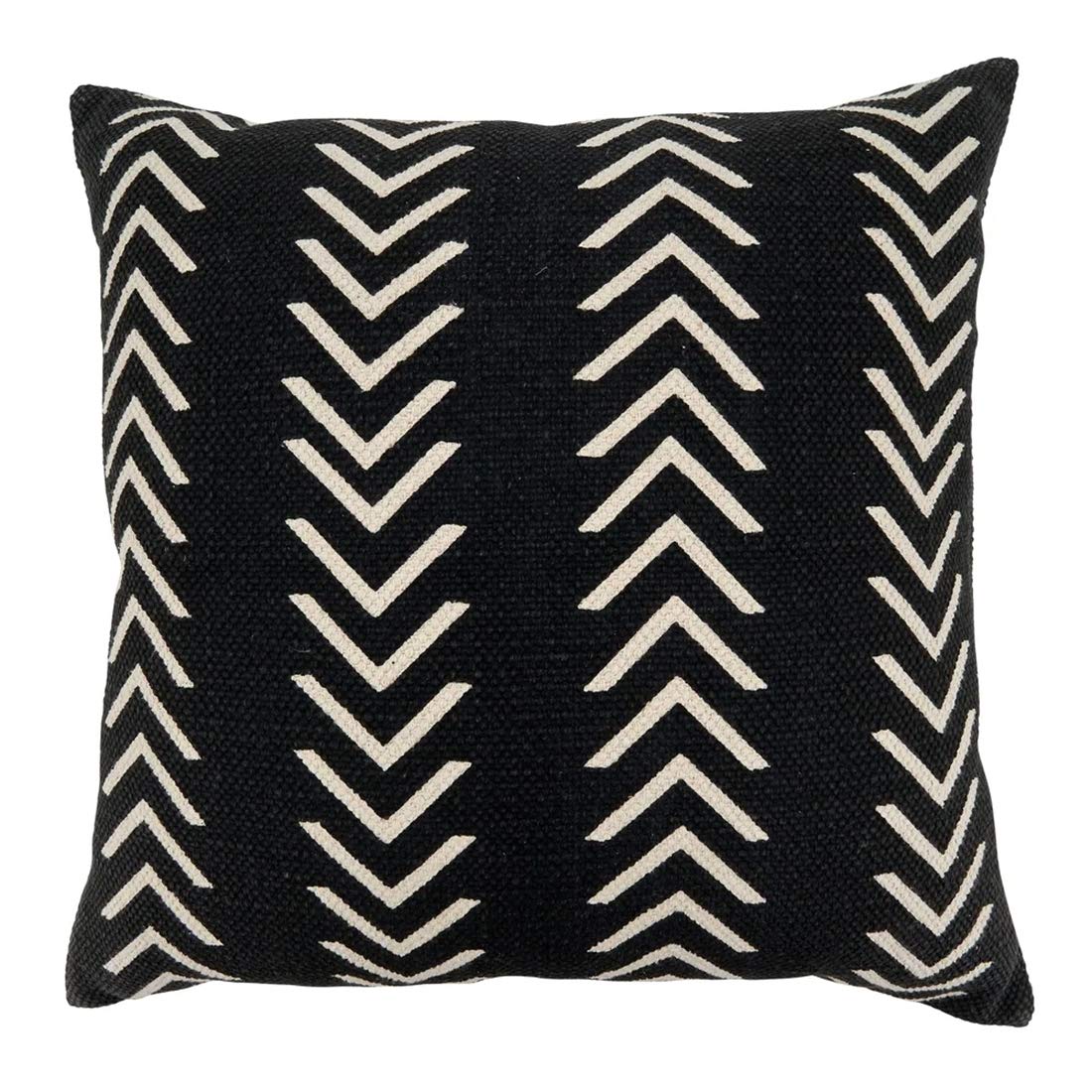Fennco Styles Abstract Chevron Print Cotton Decorative Throw Pillow Cover & Insert 22 x 22 Inch - Black Pillow for Home, Couch, Living Room and Bedroom Décor (Black, Pillow Case + Insert)
