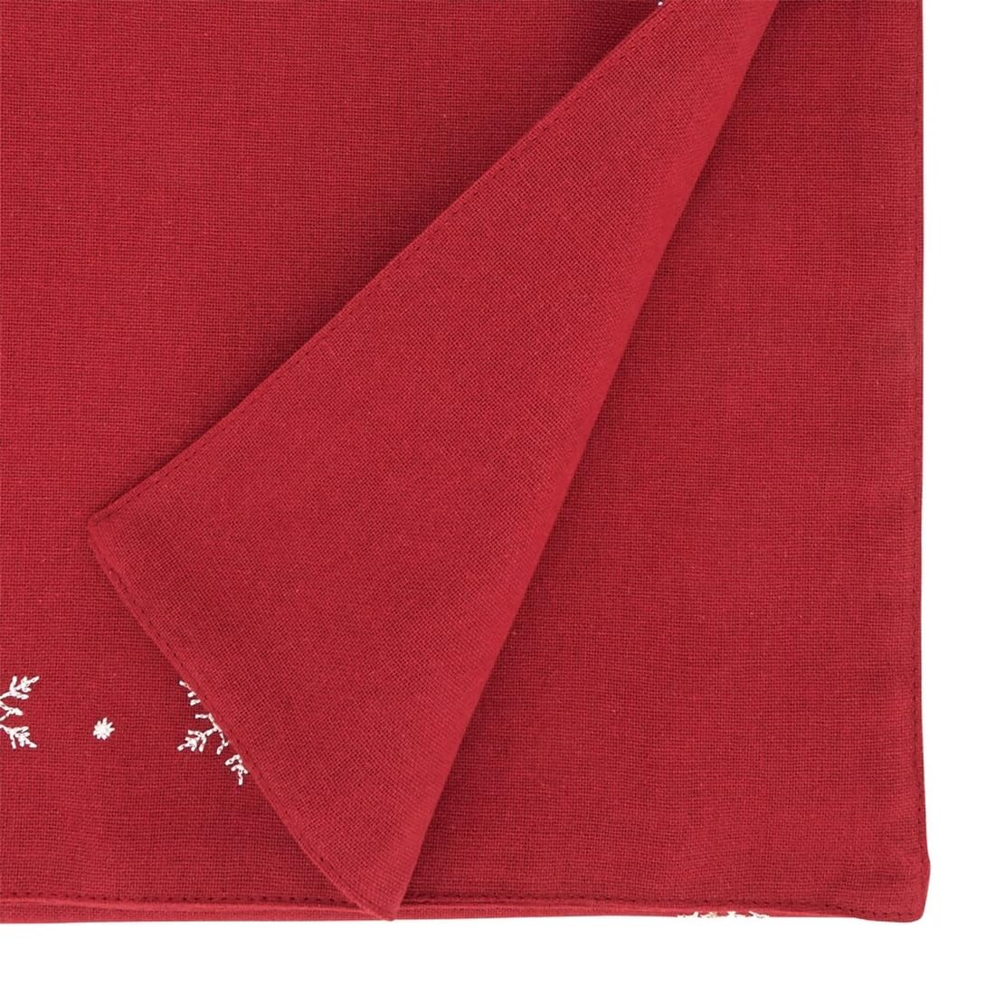 Fennco Styles White Embroidered Snowflake Christmas Table Runner 16" W x 72" L - Red Cotton Table Cover for Winter Holidays, Home Décor and Family Gatherings