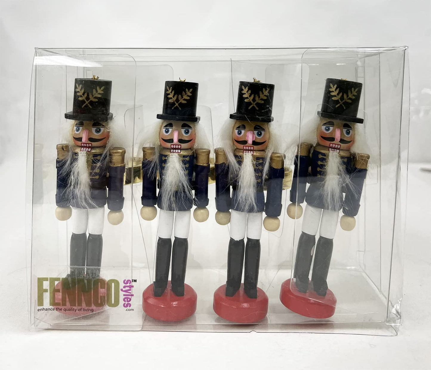 Fennco Styles Handmade Wooden Nutcracker Decorative Napkin Rings, Set of 4 - Festive Soldier Napkin Holders for Dining Table, Christmas, Holidays Décor and Special Occasions
