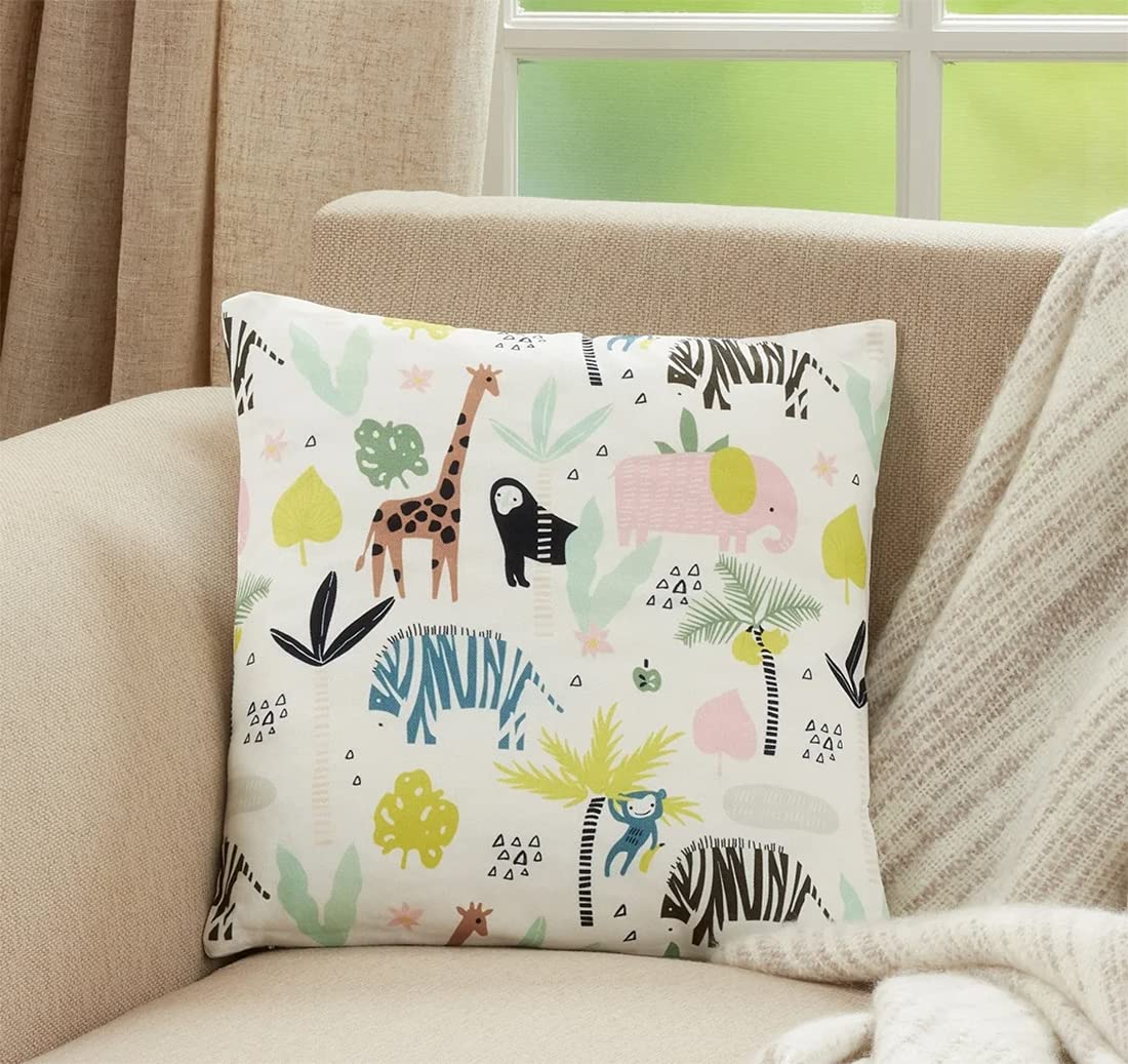 Fennco Styles Rainbow & Stars Pom Pom Decorative Filled Throw Pillow 16" W x 16" L - Multicolored Cushion for Kids Room, Playroom, Bedroom, Living Room, Nursery, Office Décor