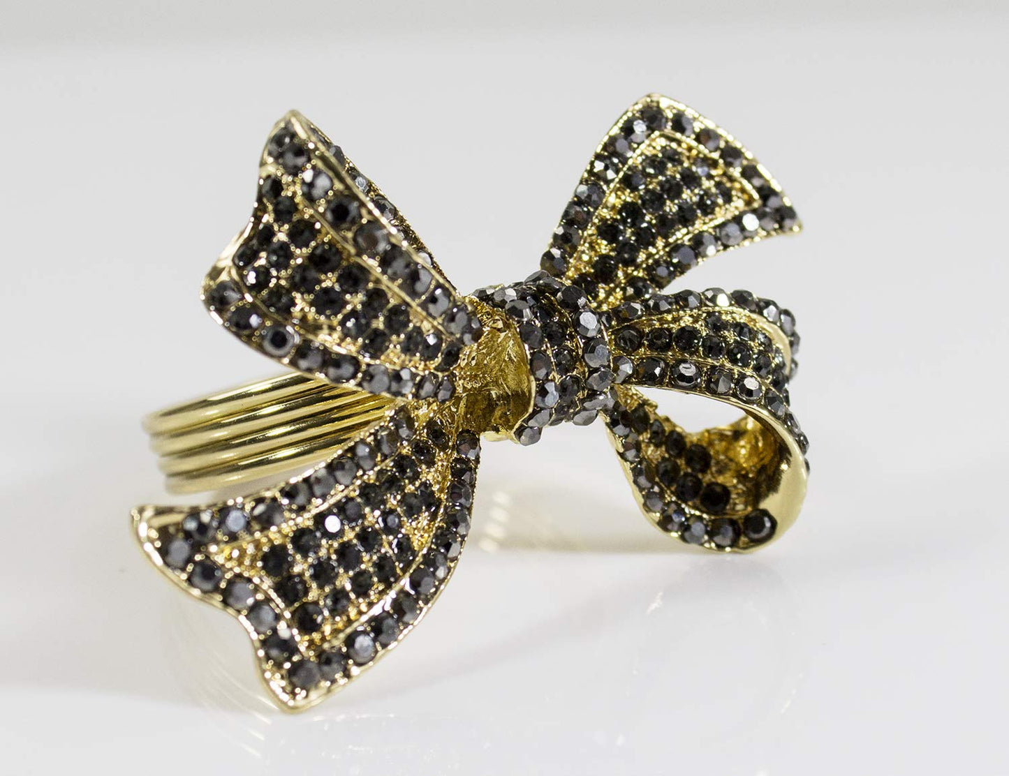 Fennco Styles Stunning Crystal Bowknot Gold-Plated Napkin Rings Wedding Holiday Table Decoration - Set of 4