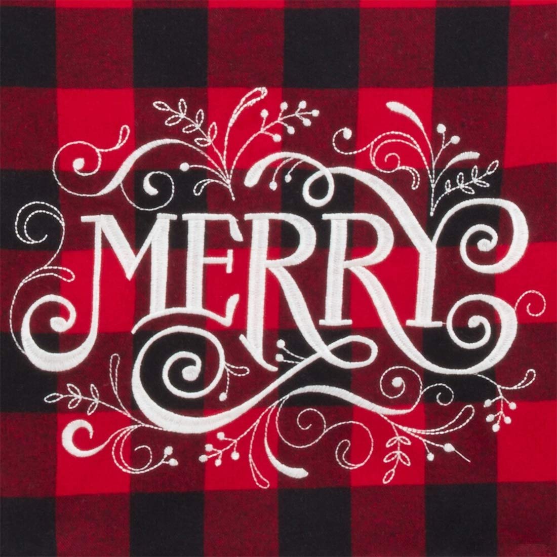 Fennco Styles Holiday Buffalo Plaid Cotton Blend Merry Design Table Runner 14 x 72 Inch - Red & Black Plaid Table Cover for Christmas Decor, Home, Banquet, Family Gathering and Special Occasion
