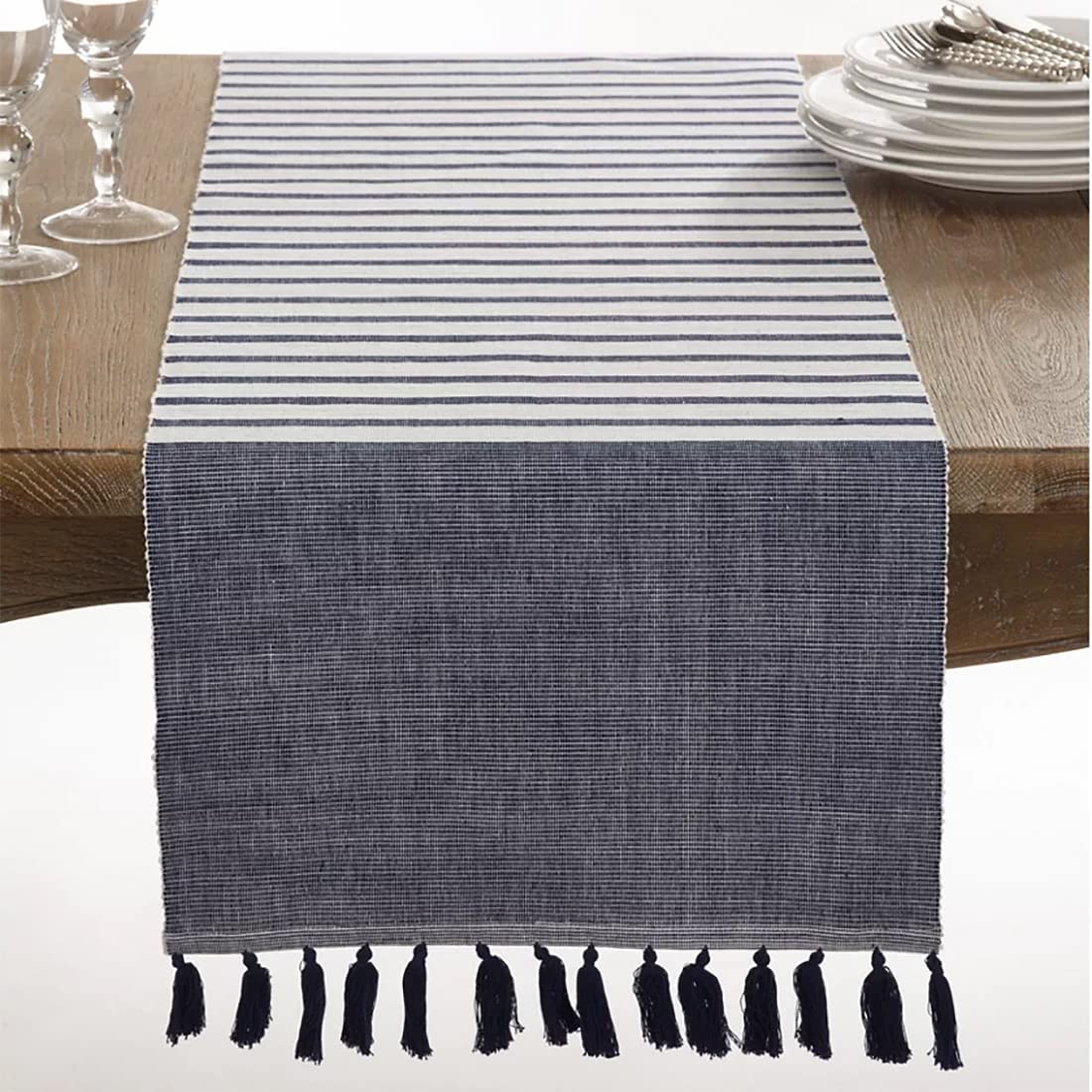 Fennco Styles Bellaria Collection Ribbed Tassel Reversible Table Linen Tablecloth