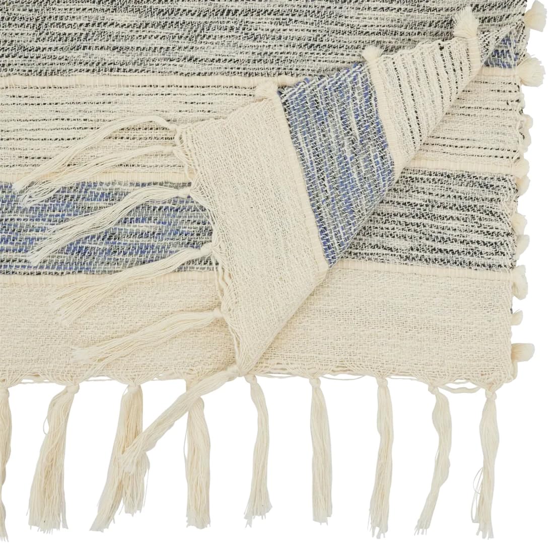 Fennco Styles Stylish Striped Fringe Cotton Table Runner 16" W x 72" L - Blue Woven Table Cover for Home Décor, Dining Table, Banquets, Family Gathering and Special Events