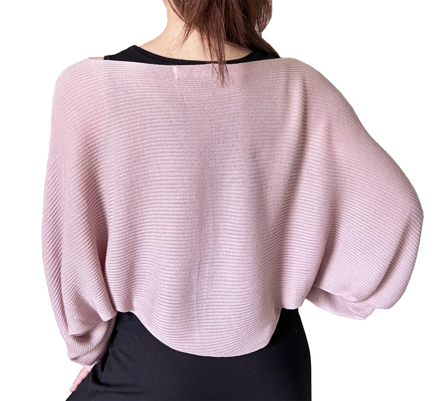 stylesilove Women Lightweight Ribbed Knit Bolero Shrug Long Sleeve Solid Cardigan Soft Sweater Open Front Cape Shawl