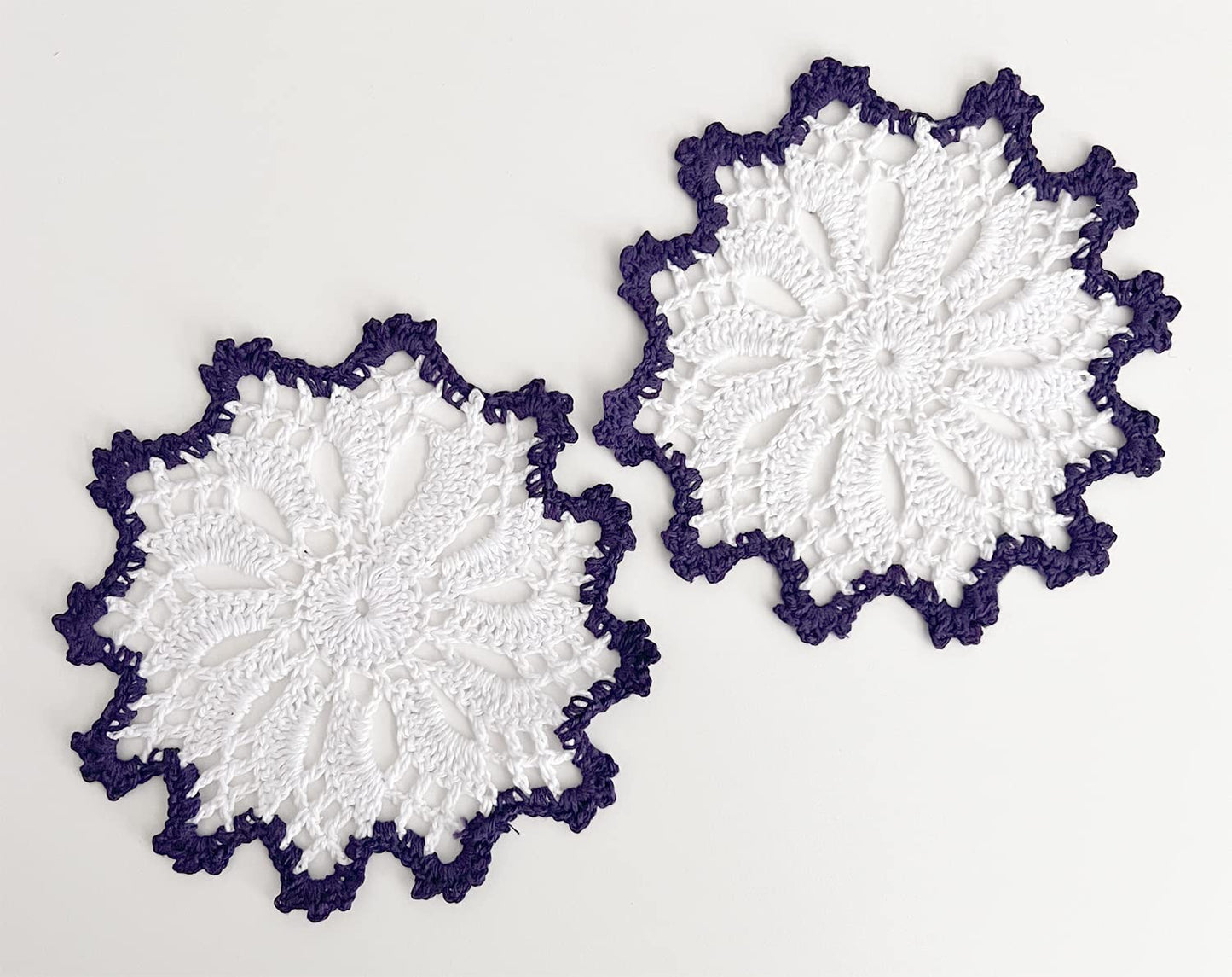 Fennco Styles Handmade Crochet Cotton Whirlwind Two-Tone Doily 6-Inch Round, 2-Piece - Drink Coaster for Everyday Use, Holiday, Farmhouse Décor, Cocktail, Tea Party, Special Occasion