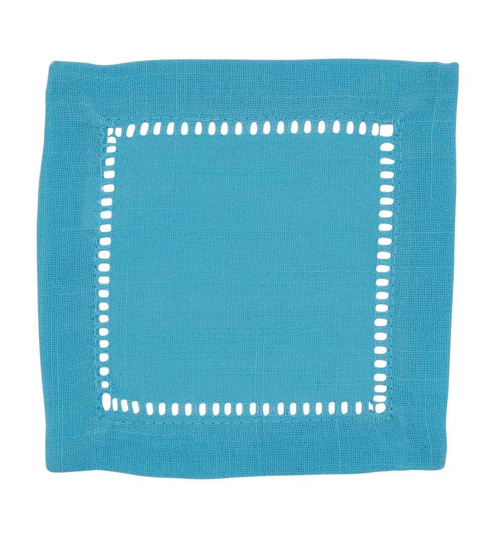 Fennco Styles Classic Hemstitch Design 6 Inch Square Table Cloth Napkin Coasters, Set of 4 – Turquoise Table Cover for Home Décor, Dining Table, Banquets, Holidays and Special Occasions