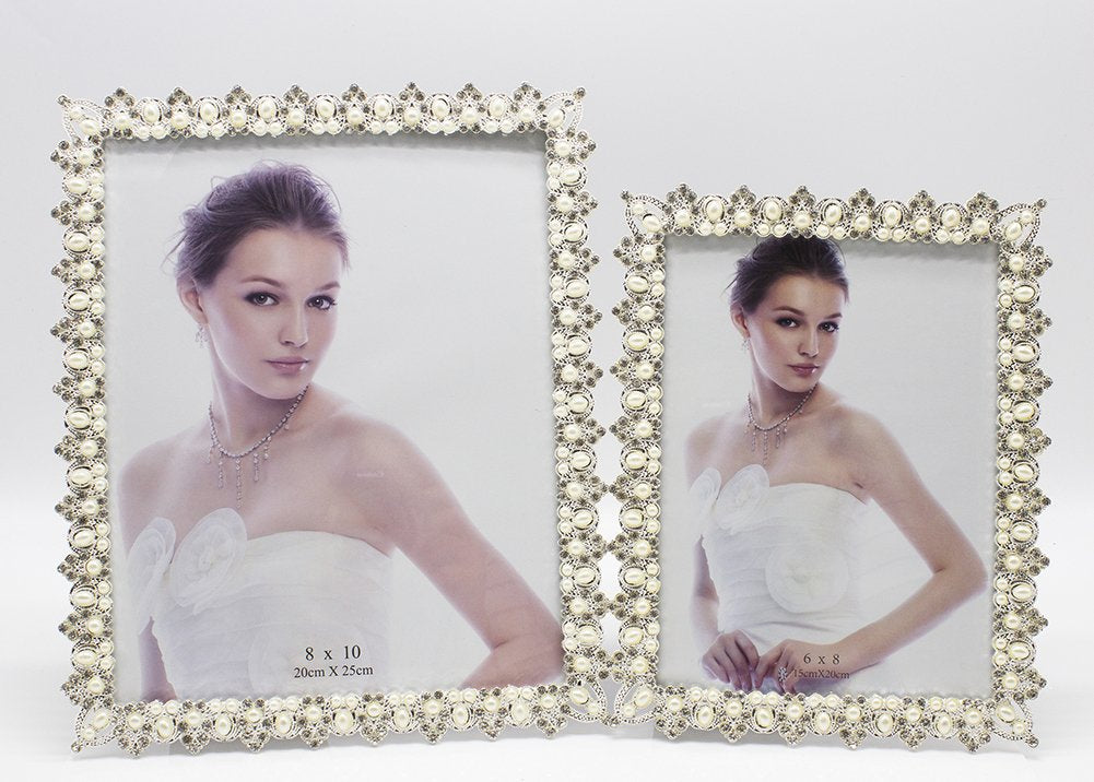 Fennco Styles Crystal and Pearl Elegant Decorative Metal Picture Frame