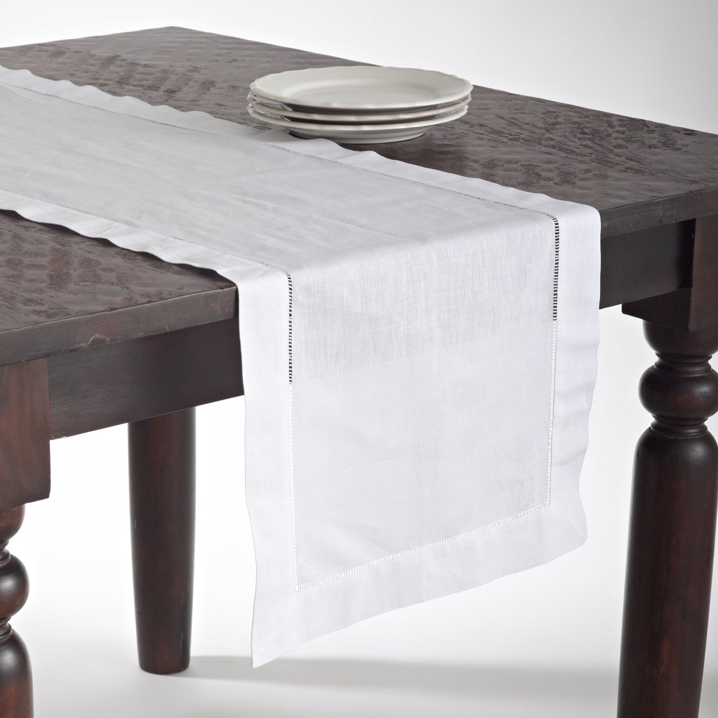 Fennco Styles Classic Handmade Hemstitch Boarder Linen Blend 16 x 72 Inch White Table Runner for Dining Table, Banquet, Wedding, Family Dinner