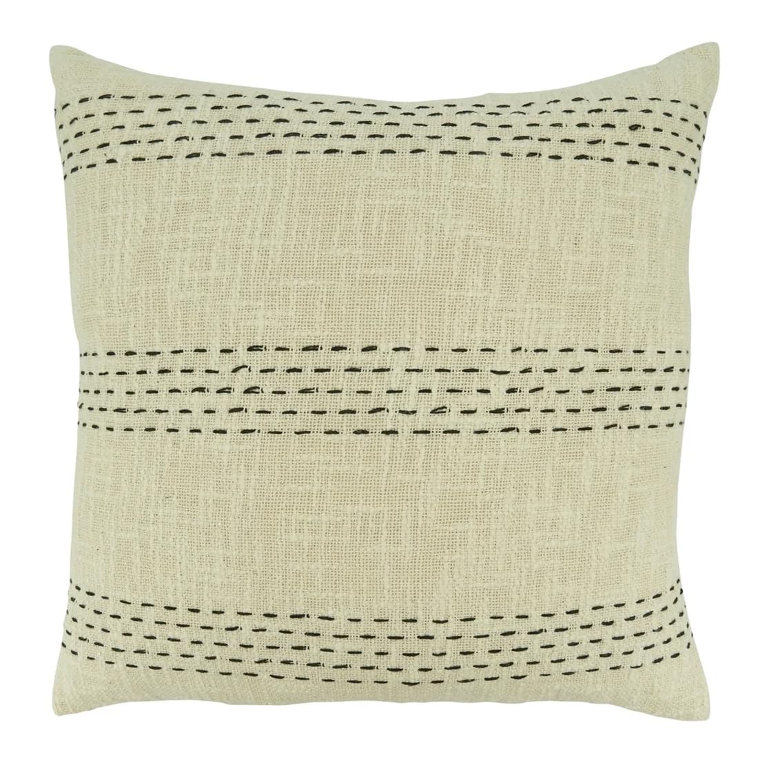 Fennco Styles Stitch Line Cotton Decorative Throw Pillow Cover 20" W x 20" L - Natural Stripe Woven Cushion Case for Home, Couch, Living Room, Bedroom, Office and Holiday Décor