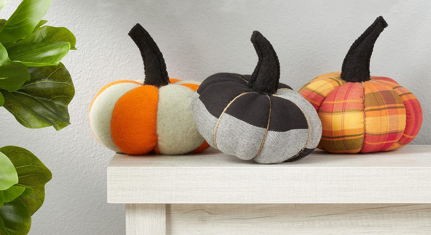Fennco Styles Handmade Halloween Thanksgiving Fabric Pumpkin Figurine 6" H - Orange Stuffed Pumpkin for Tabletop Centerpieces, Autumn Fall Holidays, Home, Living Room, Office Decorations
