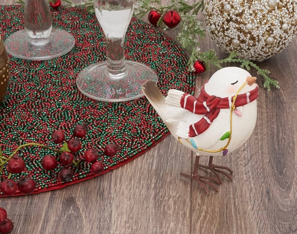 Fennco Styles Decorative Resin Perched Bird Sculpture Figurine for Farmhouse, Tabletop, Bookshelf, Garden, Christmas and Holiday Décor