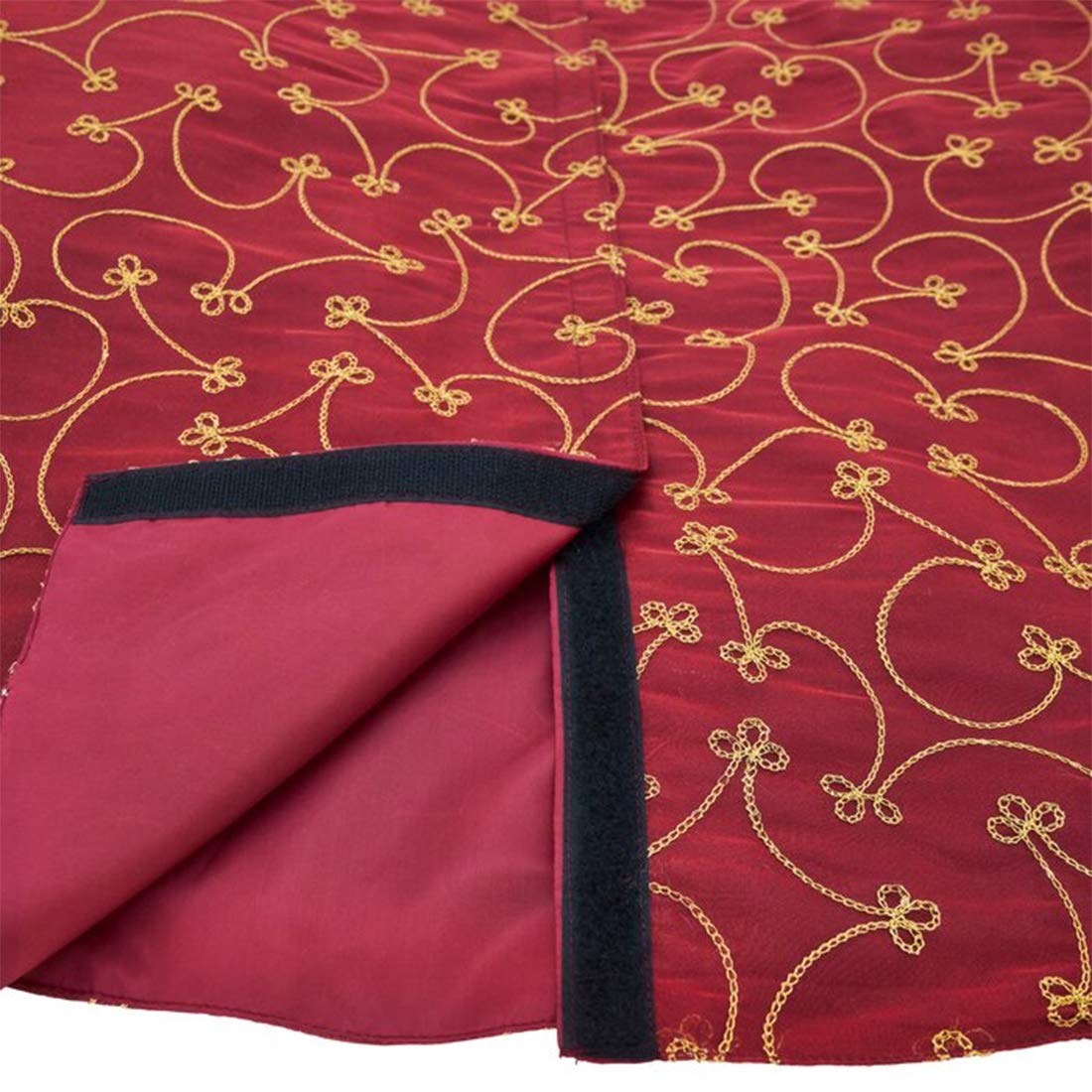Fennco Styles Elegant Gold Embroidery Burgundy Christmas Tree Skirt, One Piece for Home, Holiday Decoration and Special Occasion
