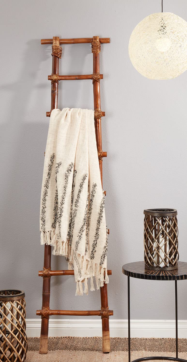 Fennco Styles Tufted Line Tassel Cotton Throw Blanket 50" W x 60" L – Natural Woven Blanket for Couch, Bedroom and Living Room Décor