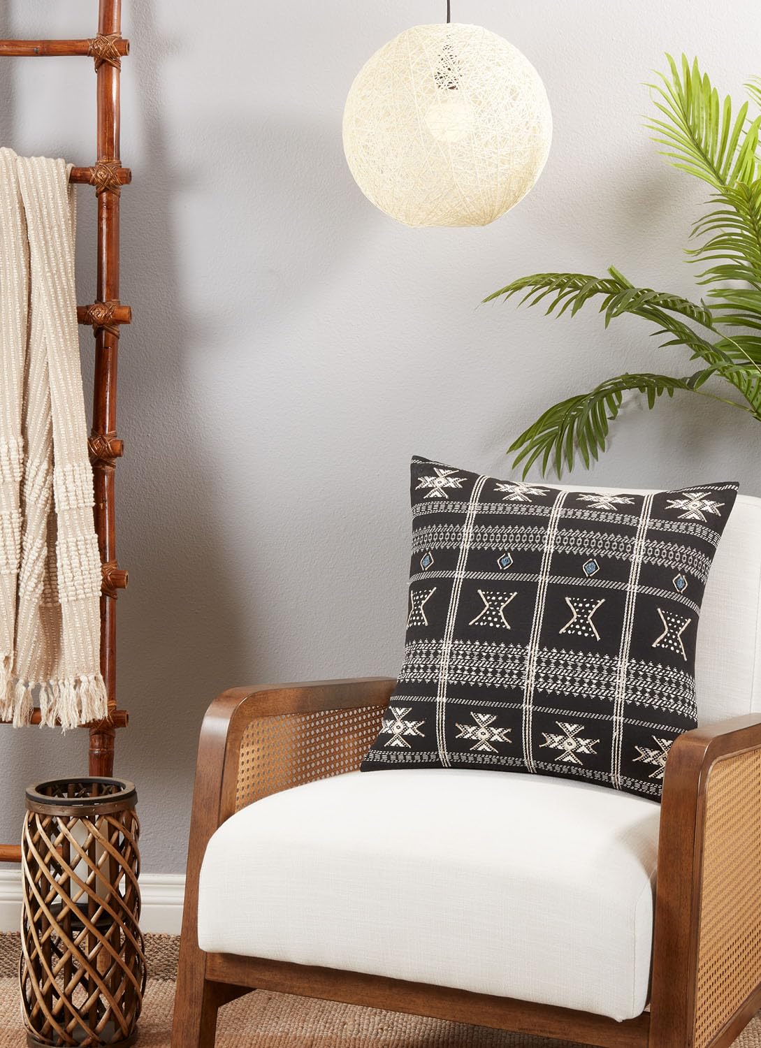 Fennco Styles Eclectic Mudcloth Design 100% Cotton Decorative Throw Pillow 20" W x 20" L - Black Geometric Throw Pillow for Home, Couch, Living Room and Bedroom Décor