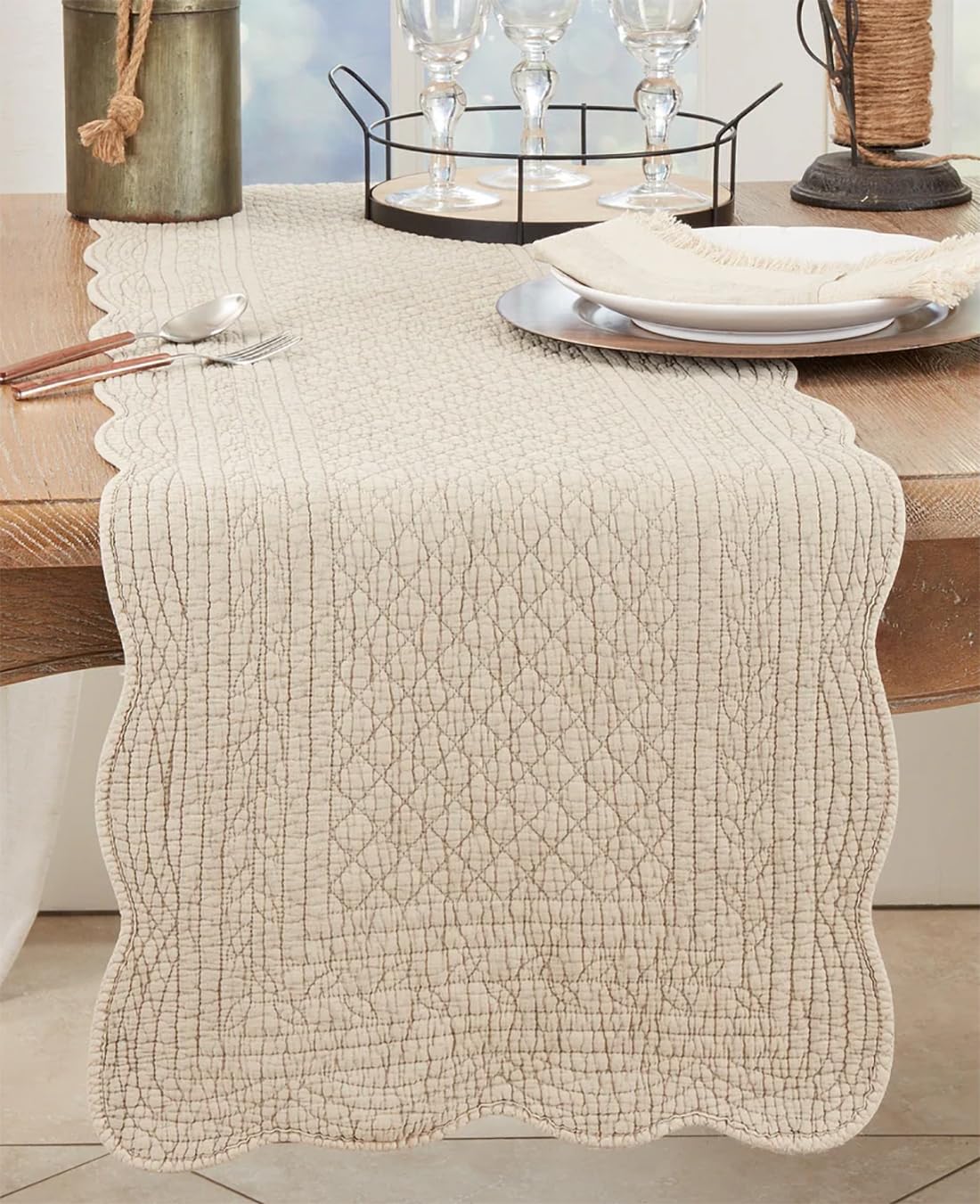 Fennco Styles Quilted Table Runner 16" W x 72" L - 100% Cotton Woven Table Cover for Home Décor, Dining Table, Banquets, Family Gathering,s and Special Events