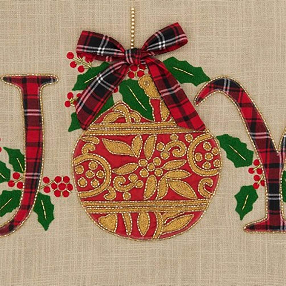 Fennco Styles Joy Ornament Cotton Table Runner 16" W x 72" L - Natural Festive Table Cover for Home Décor, Dining Table, Banquet, Holiday, Christmas and Special Occasion