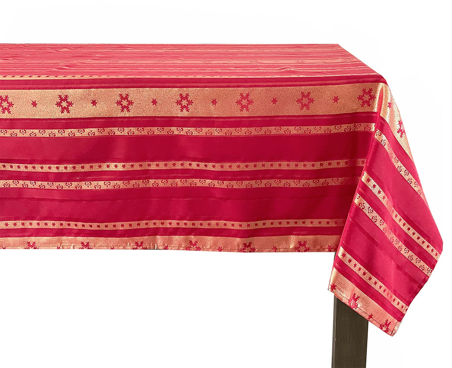 Fennco Styles Holiday Metallic Snowflake Printed Tablecloth 70" W x 70" L - Red Woven Table Cover for Home Décor, Banquet, Family Gathering, Christmas, Special Occasion (20"X20" Napkin, Set of 4)