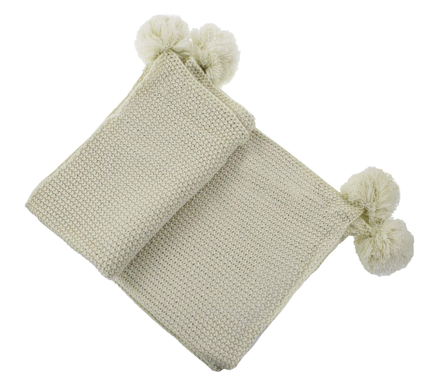 Fennco Styles Chunky Knit with Pom Pom Design Solid Color Throw Blanket 50" W X 60" L - 2 Colors