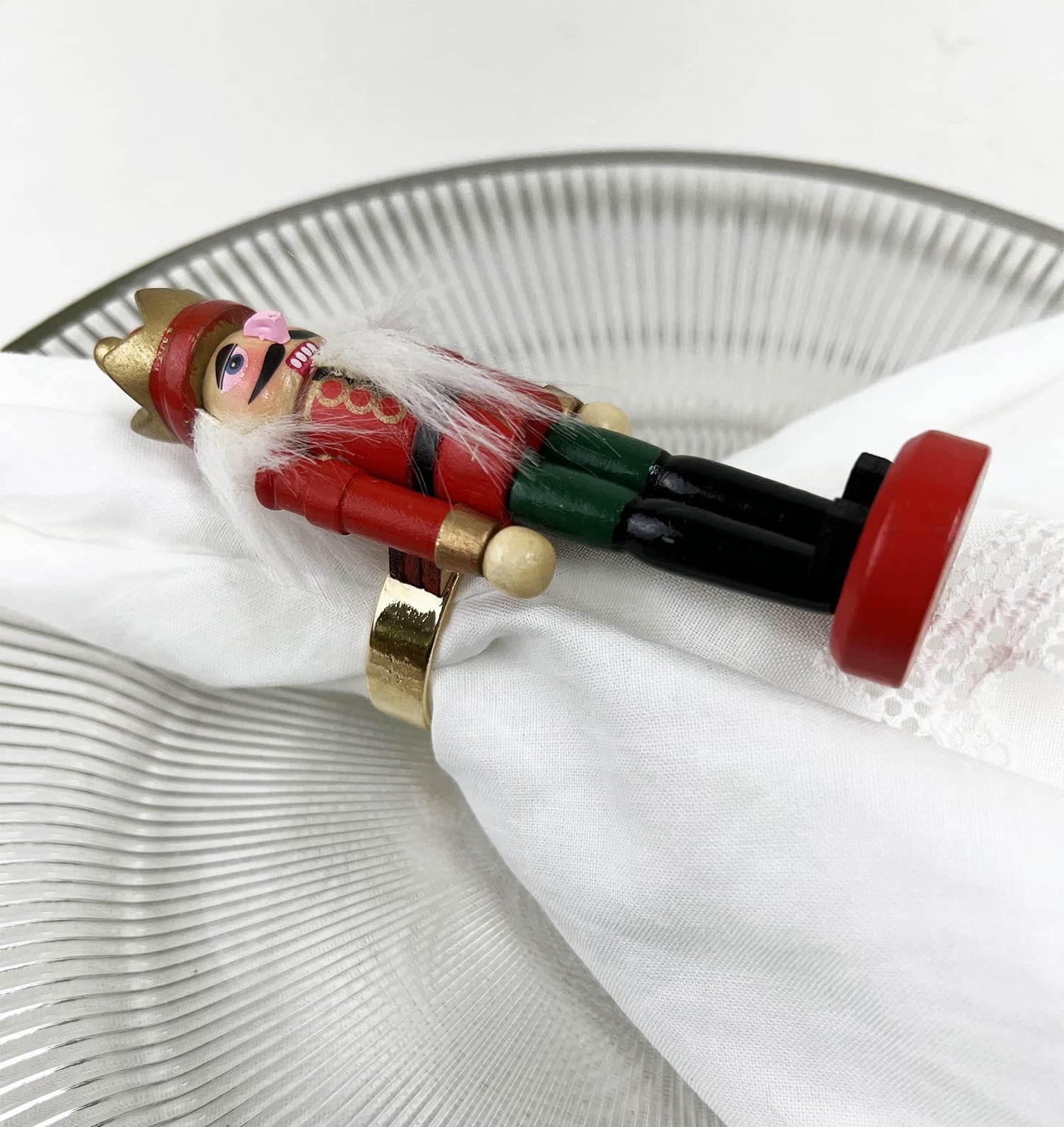 Fennco Styles Handmade Wooden Nutcracker Decorative Napkin Rings, Set of 4 - Festive Soldier Napkin Holders for Dining Table, Christmas, Holidays Décor and Special Occasions