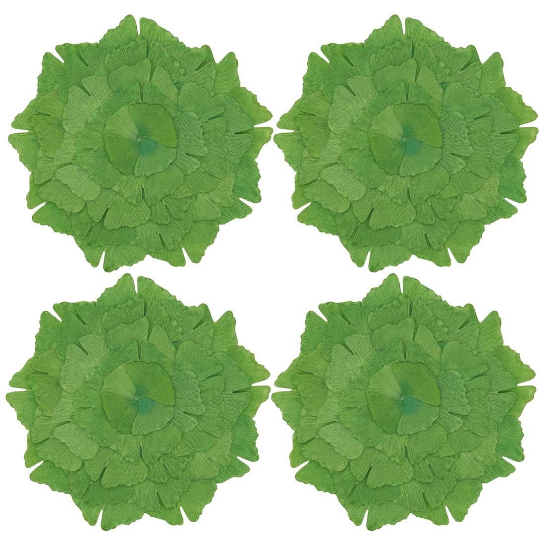 Fennco Styles Unique Ginkgo Leaf Placemats 14 Inches Round, Set of 4 – Green Modern Traycloth Table Mats for Home, Dining Room Décor, Banquets, Indoor & Outdoor and Special Events