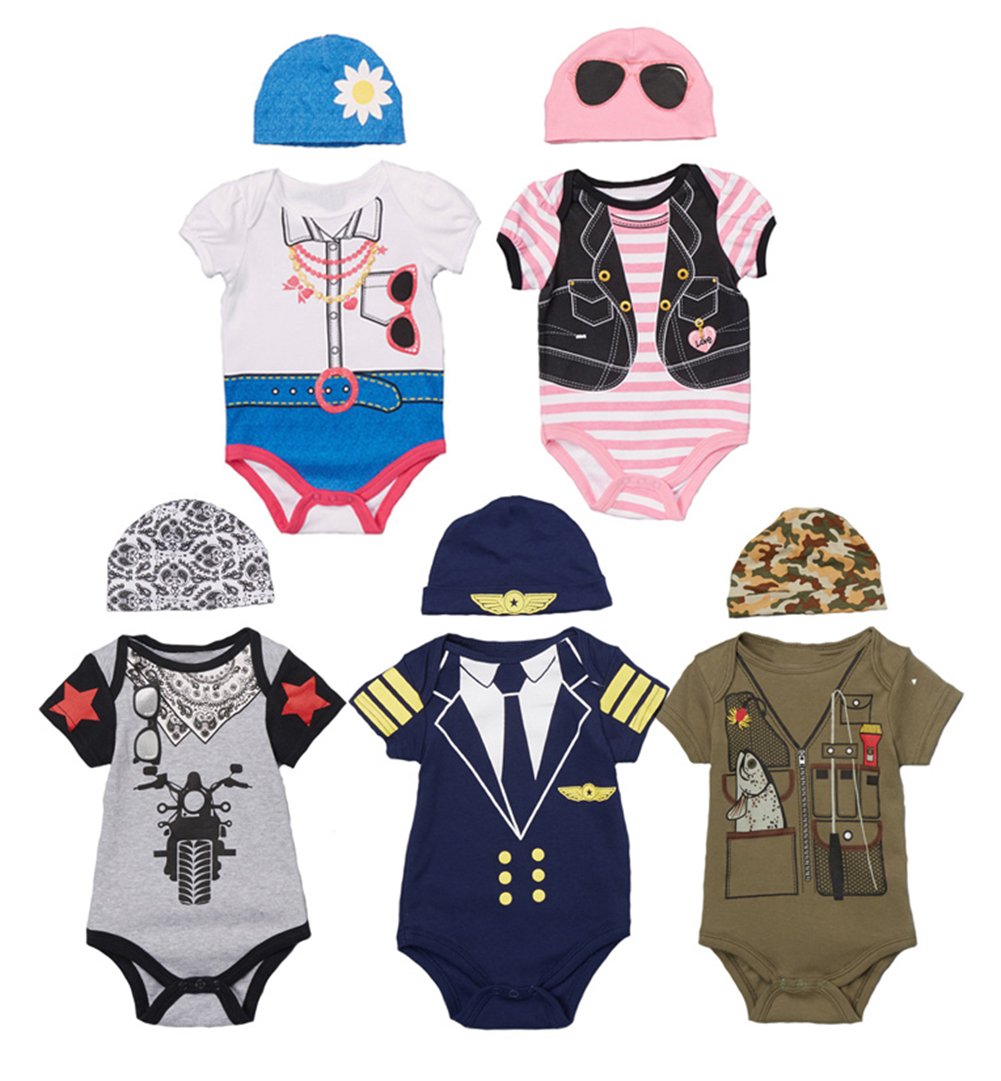 stylesilove Cute Graphic Print Baby Boy Cotton Bodysuit and Hat, 2 Piece